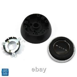 1969-1972 Buick Black Leather Brushed Silver Steering Wheel Buick Center Cap Kit