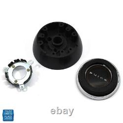 1969-1972 Buick Black Wood Brushed Silver Steering Wheel with Buick Center Cap Kit