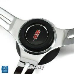 1969-1988 Olds Black Wood Steering Wheel Chrome Spokes with Rocket Center Cap Kit