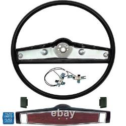 1969-70 Chevy Std 2 Spoke Steering Wheel Complete Kit Black Cherrywood Shroud