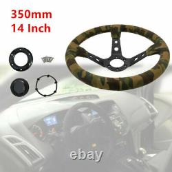 1PC 14 Racing Car Deep Dish Suede Green Camouflage Steering Wheel Hand-Stitched