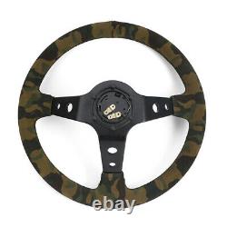 1PC 14 Racing Car Deep Dish Suede Green Camouflage Steering Wheel Hand-Stitched