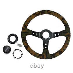 1PC 14 Racing Car Deep Dish Suede Green Camouflage Steering Wheel Hand-Stitched