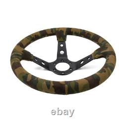 1PC 14 Racing Car Deep Dish Suede Green Camouflage Steering Wheel Hand-Stitched