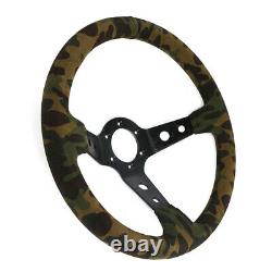 1PC 14 Racing Car Deep Dish Suede Green Camouflage Steering Wheel Hand-Stitched