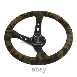 1PC 14 Racing Car Deep Dish Suede Green Camouflage Steering Wheel Hand-Stitched