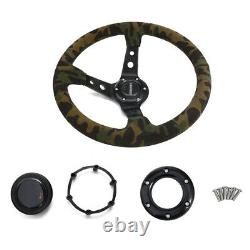 1PC 14 Racing Car Deep Dish Suede Green Camouflage Steering Wheel Hand-Stitched