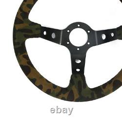 1PC 14 Racing Car Deep Dish Suede Green Camouflage Steering Wheel Hand-Stitched