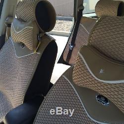 2016 Tan Car Seat Covers Steering Wheel Shift Knob Belt Headrest Pillow 3D Style