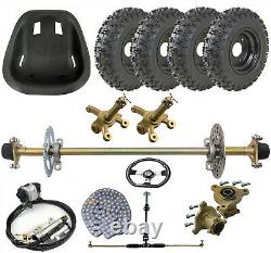 29 Go kart ATV Rear Live Axle Kit Front Steering Wheel Tie Rod 6 Wheels + Seat