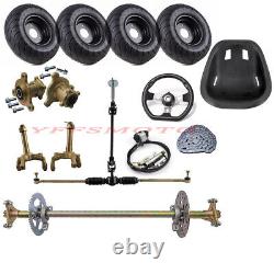 29 Rear Axle Kit + Seat + 6 Tires+ Front Steering Wheel Tie Rod Go Kart Trikes