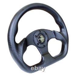 3-Spoke Matte Black Carbon Fiber D-Shape Steering Wheel w Flat Bottom