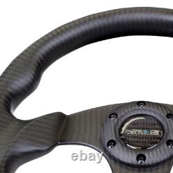 3-Spoke Matte Black Carbon Fiber D-Shape Steering Wheel w Flat Bottom