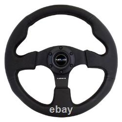 3-Spoke Race Style Black Leather Reinforced Steering Wheel w Black Stitching