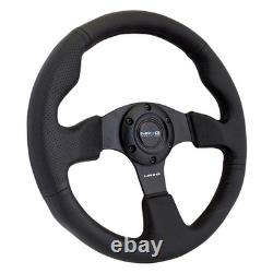 3-Spoke Race Style Black Leather Reinforced Steering Wheel w Black Stitching