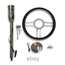 30 Manual Chrome Steering Column with 14 9 Holes Steering Wheel & Horn Button