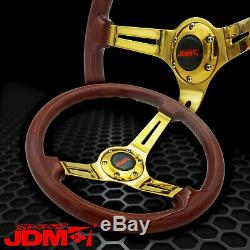 345mm Steel Center Gold Light Brown Wood Grain Grip Luxury Steering Wheel 6-Bolt