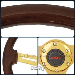 345mm Universal Jdm Heavy Duty Steel Center Steering Wheel Wood Grain Dark Brown