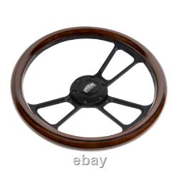 350mm 14 Inch Classic Style Billet Dark Wood Steering Wheel Real Mahogany 6-Hole