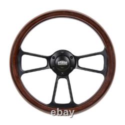 350mm 14 Inch Classic Style Billet Dark Wood Steering Wheel Real Mahogany 6-Hole