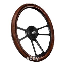 350mm 14 Inch Classic Style Billet Dark Wood Steering Wheel Real Mahogany 6-Hole