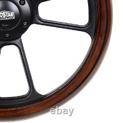 350mm 14 Inch Classic Style Billet Dark Wood Steering Wheel Real Mahogany 6-Hole
