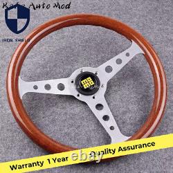 350mm Silver MOMO Heritage Indy Woodgrain Mahogany Wood Classic Steering Wheel