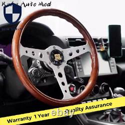 350mm Silver MOMO Heritage Indy Woodgrain Mahogany Wood Classic Steering Wheel