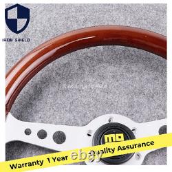 350mm Silver MOMO Heritage Indy Woodgrain Mahogany Wood Classic Steering Wheel