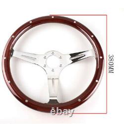 380mm Car Steering Wheel Nostalgia style Light Wood Grain Slotted Grip Brown 1Pc