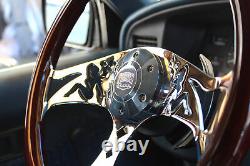 380mm Chrome Dark Mudflap Steering Wheel Wood Grip (15) 6 Hole Chevy GMC C10
