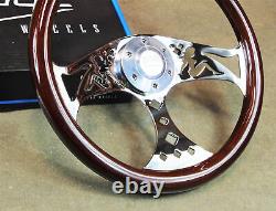 380mm Chrome Dark Mudflap Steering Wheel Wood Grip (15) 6 Hole Chevy GMC C10