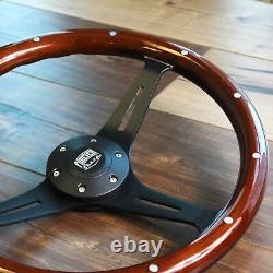 380mm Matte Black Steering Wheel Riveted Wood Grip (15) 6 Hole Chevy GMC C10