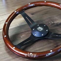 380mm Matte Black Steering Wheel Riveted Wood Grip (15) 6 Hole Chevy GMC C10