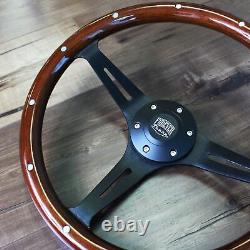 380mm Matte Black Steering Wheel Riveted Wood Grip (15) 6 Hole Chevy GMC C10