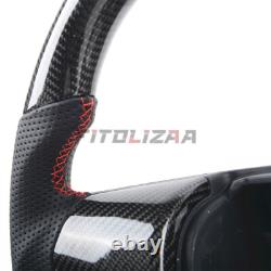 3K Carbon Fiber Steering Wheel For Ford F150 Raptor 09-14 Red Ring Nappa Grips