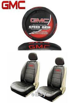 5 PC GMC Elite Seat Covers & Steering Wheel Cover Synth Leather Fast Shipping