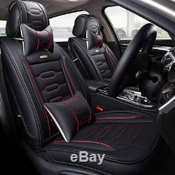 5-Seats Car Auto Seat Covers +Steering Wheel Cover Universal Leather All Seasons