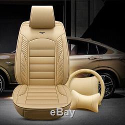 5-Seats Car Seat Covers Protector Luxury leather Cushions+Steering Wheel Cover
