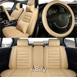 5-Seats Car Seat Covers Protector Luxury leather Cushions+Steering Wheel Cover