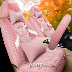 5 Seats Full Set Luxury Winter Plush Fur Car Seat Covers+Steering Wheel Cover US