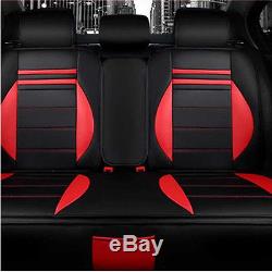 5-Seats PU Leather Car Seat Covers Front+Rear With Pillows& Steering Wheel Cover