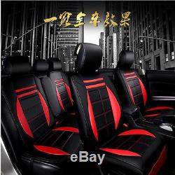 5-Seats PU Leather Car Seat Covers Front+Rear With Pillows& Steering Wheel Cover