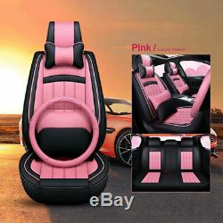 5D PU Leather 5-Seats Car SUV Seat Cover Full Set withSteering Wheel Cover&Pillows