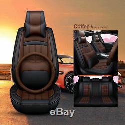 5D PU Leather 5-Seats Car SUV Seat Cover Full Set withSteering Wheel Cover&Pillows