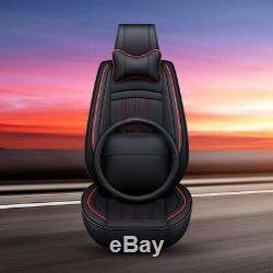 5D PU Leather 5-Seats Car SUV Seat Cover Full Set withSteering Wheel Cover&Pillows
