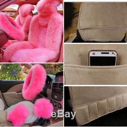 5PCS Pink Wool Plush Car Covers For Front 2 Seats Steering wheel Knob Hand Brake