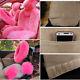 5pcs Pink Wool Plush Car Covers For Front 2 Seats Steering Wheel Knob Hand Brake