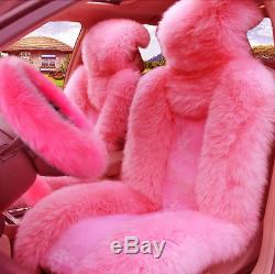 5Pcs Set Car Front Seat Cover Fur Car Seat Steering Wheel Cover Pink Wool Wint