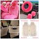 5pcs/set Car Seat Steering Wheel Cover Pink Furry Fluffy Thick Winter Essential